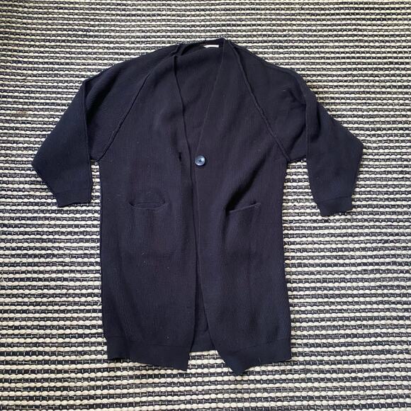 🌿Free People Womens Oversized Ribbed Chunky Black Button Cardigan Sweater M - Picture 2 of 12